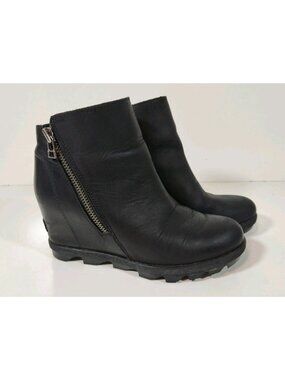 Sorel Joan Of Arctic Wedge II Zip Ankle Boot Women's 7 Black Leather NL3364-010